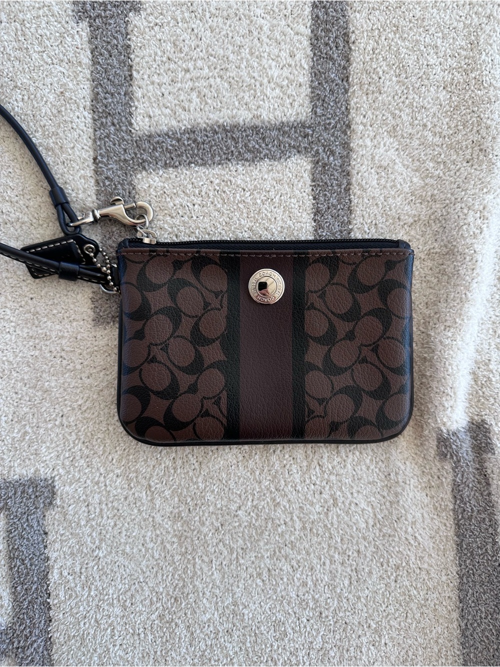 Coach Brown Signature Wristlet with Black Stripe vintage y2k Coach